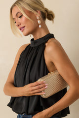 Pop the Bubbly Black Satin Blouson Halter Top