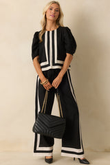 It Was What It Was Black Contrast Trim Puff Sleeve Top