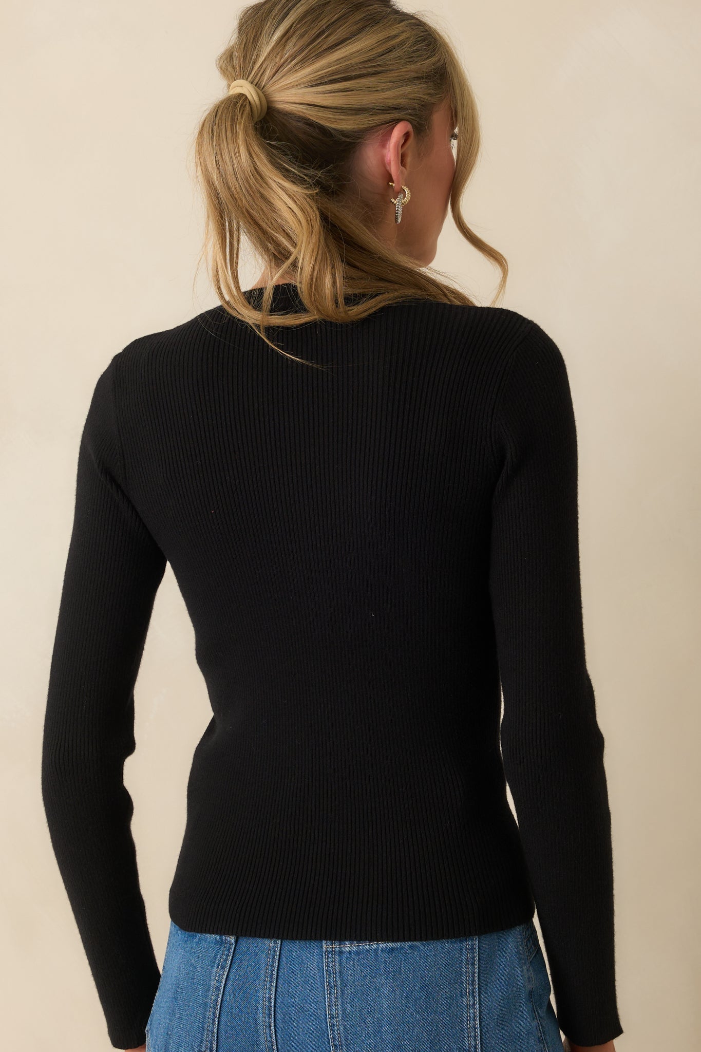 The Way It Used To Be Black Ribbed Knit Long Sleeve Sweater