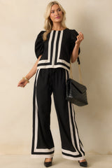 It Was What It Was Black Contrast Trim Puff Sleeve Top