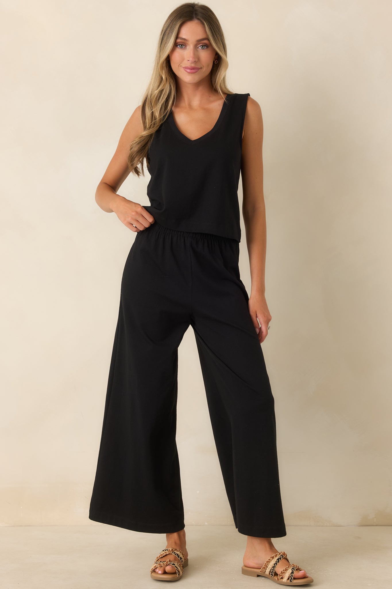 Z Supply Sloane Black Cotton V-Neck Jersey Top