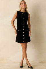 Command the Room Black Velvet Scalloped Button Front Mini Dress