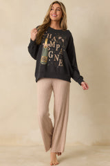Z Supply Vintage Black Cotton Celebrate Champagne Sweatshirt
