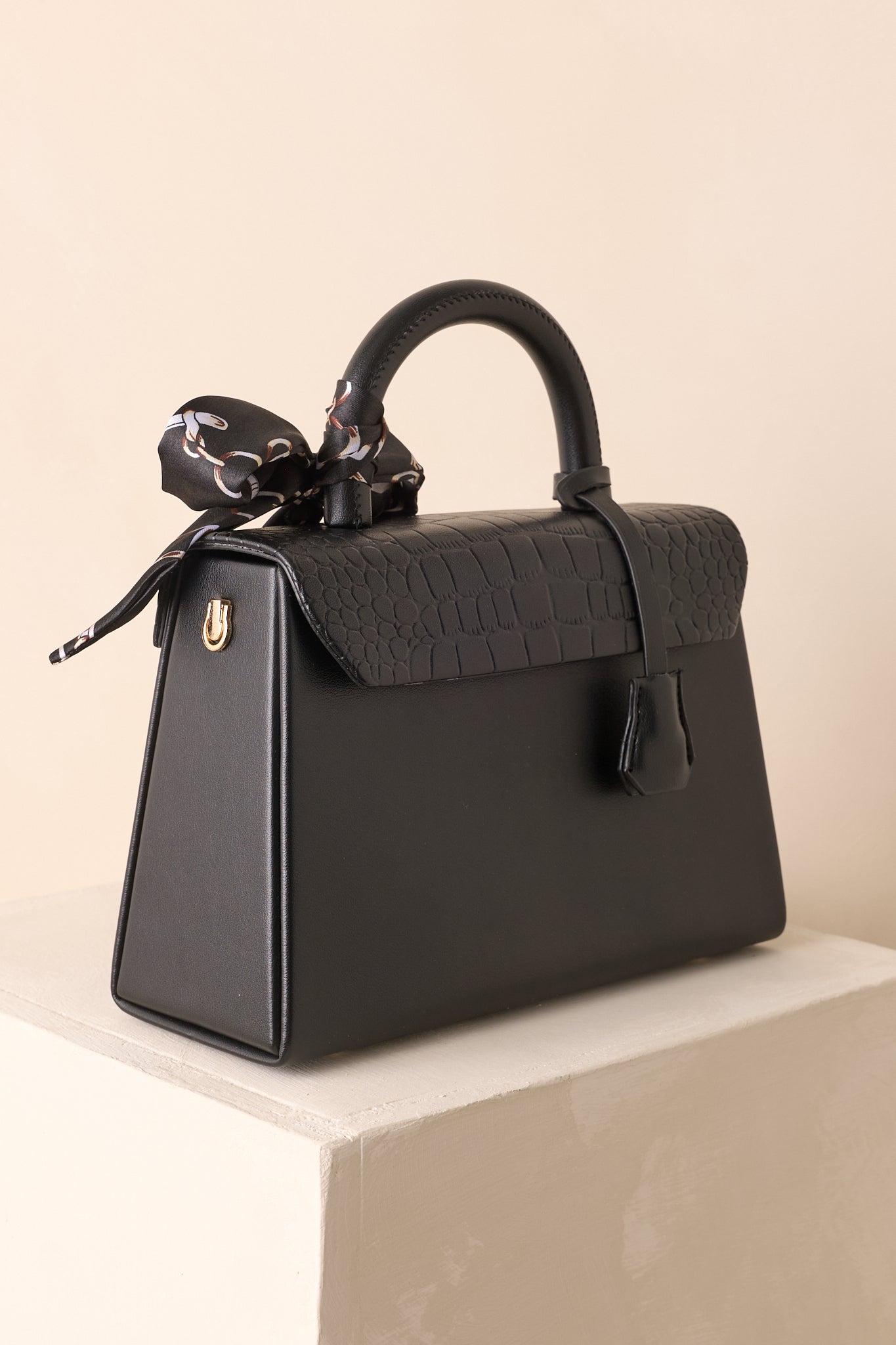 Same Time Tomorrow Black Faux Leather Structured Handbag