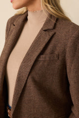 A Point Well Made Brown Micro Houndstooth Single Breasted Blazer