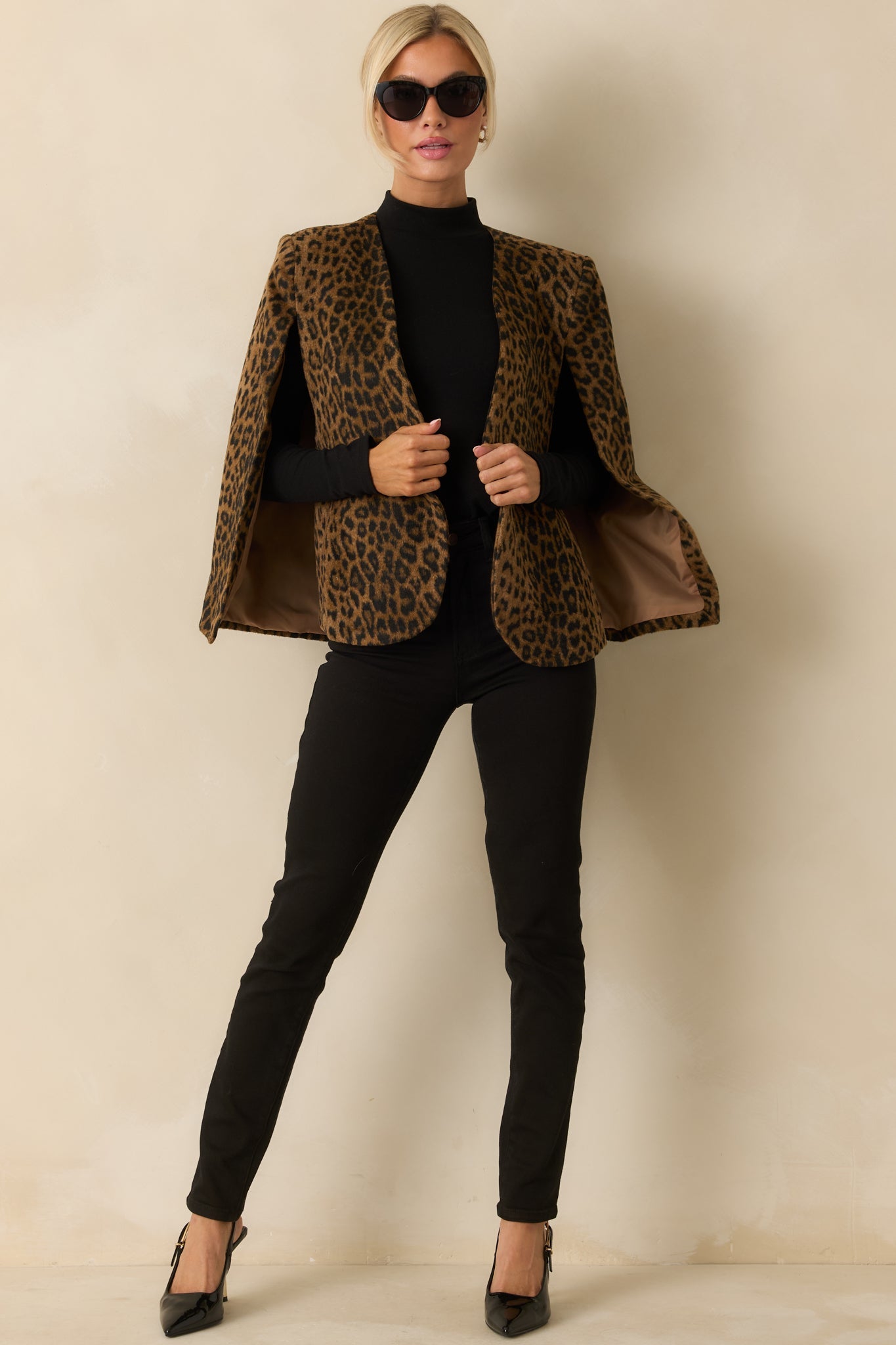Hear Me Roar Brown Leopard Print Cape Blazer