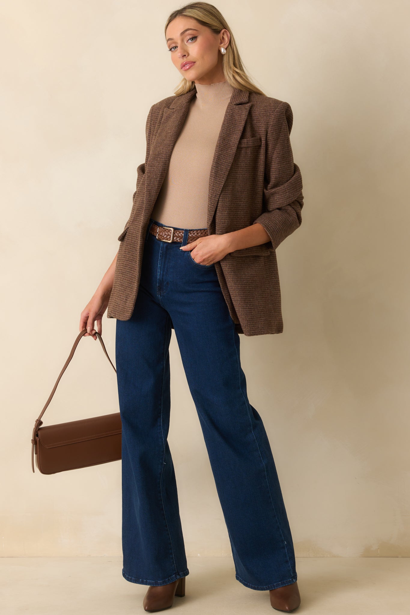 A Point Well Made Brown Micro Houndstooth Single Breasted Blazer