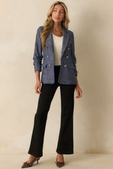 Confident Energy Dark Wash Chambray Ruched Sleeve Blazer