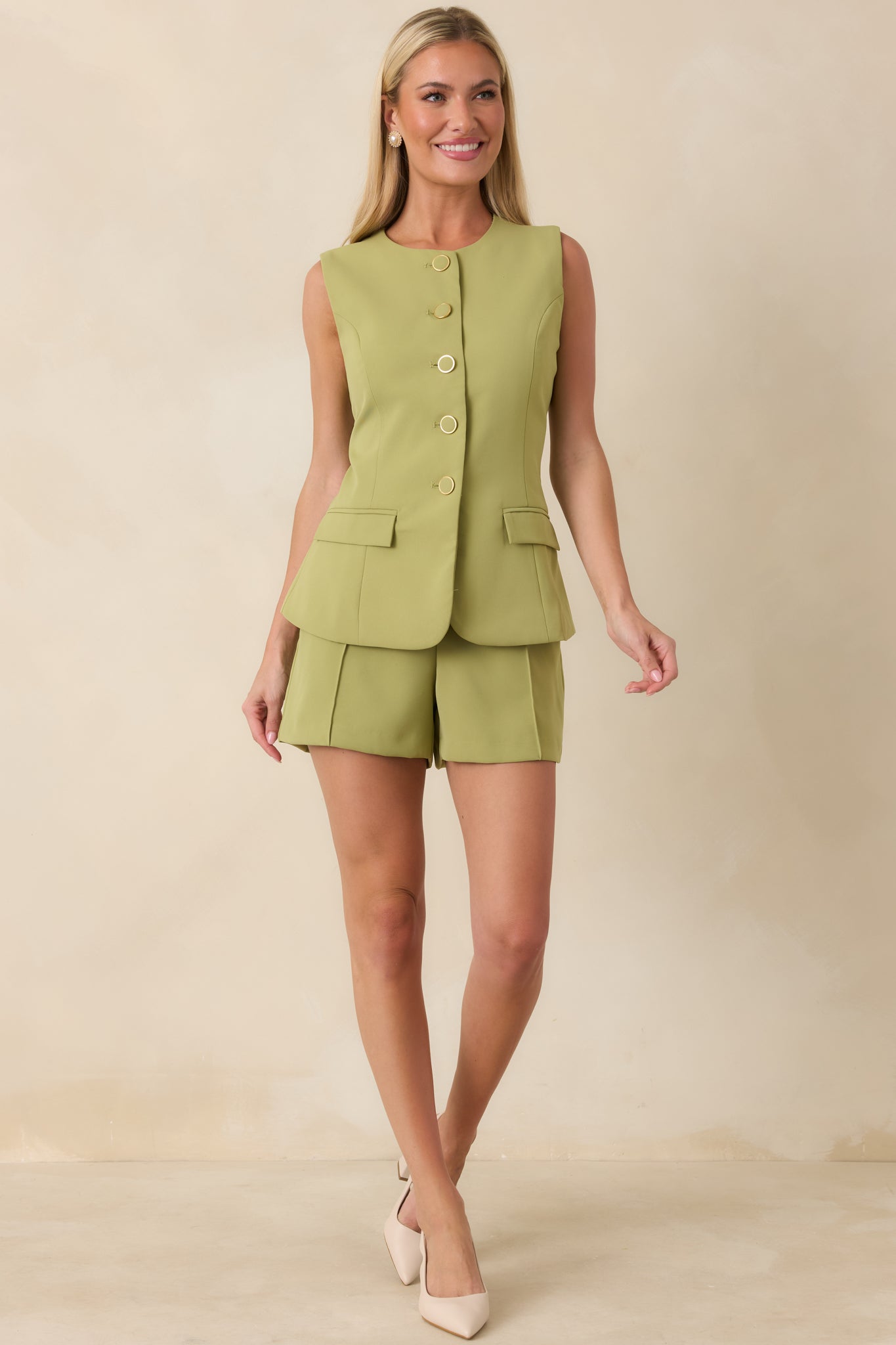 On My A-Game Matcha Green Sleeveless Top