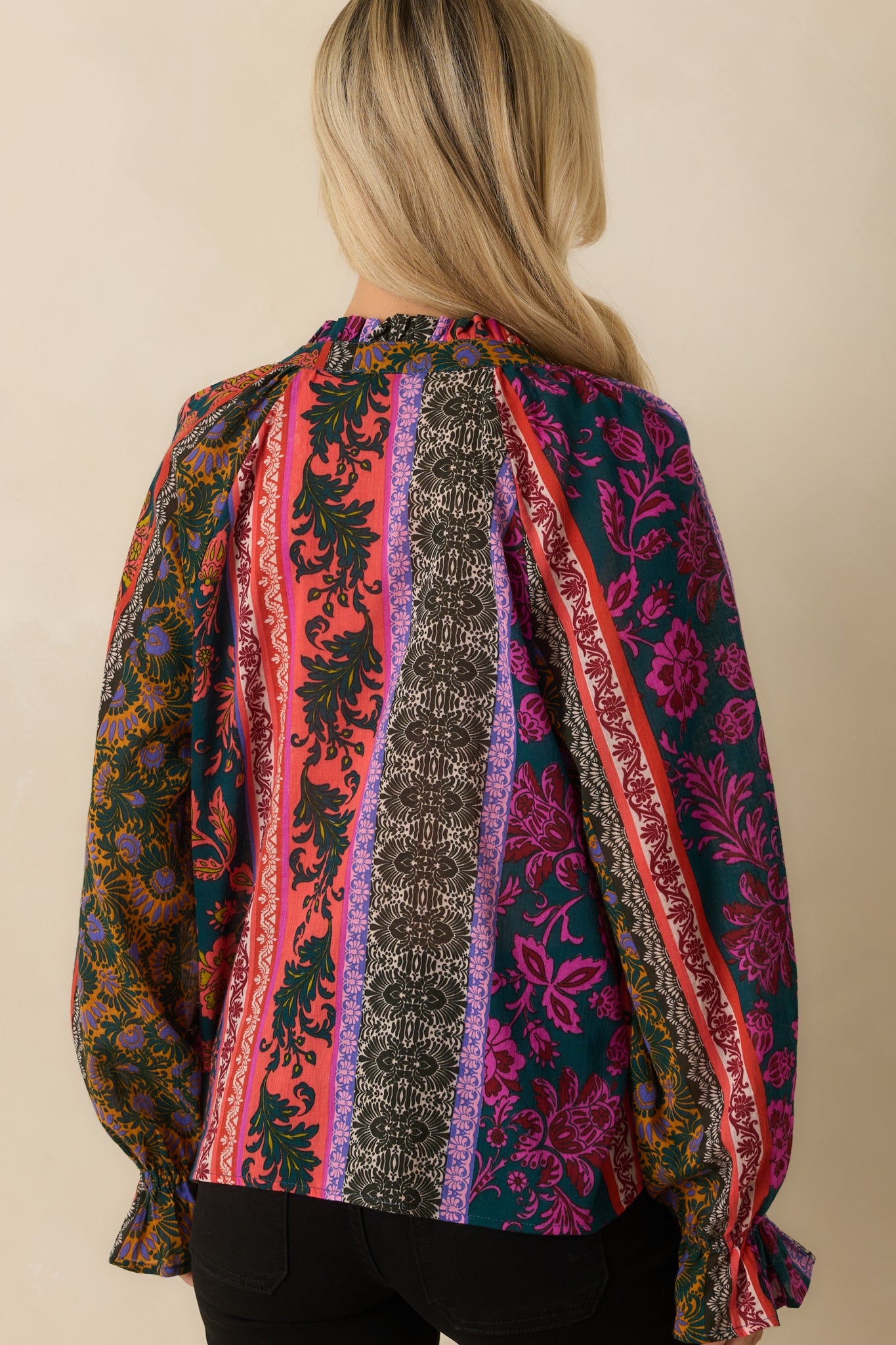In Her Own Way Dark Teal Multi Patchwork Print Cotton Blouse