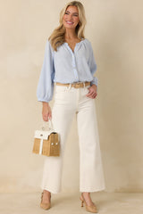 Easy Tide Blue Stripe Relaxed Button Front Top