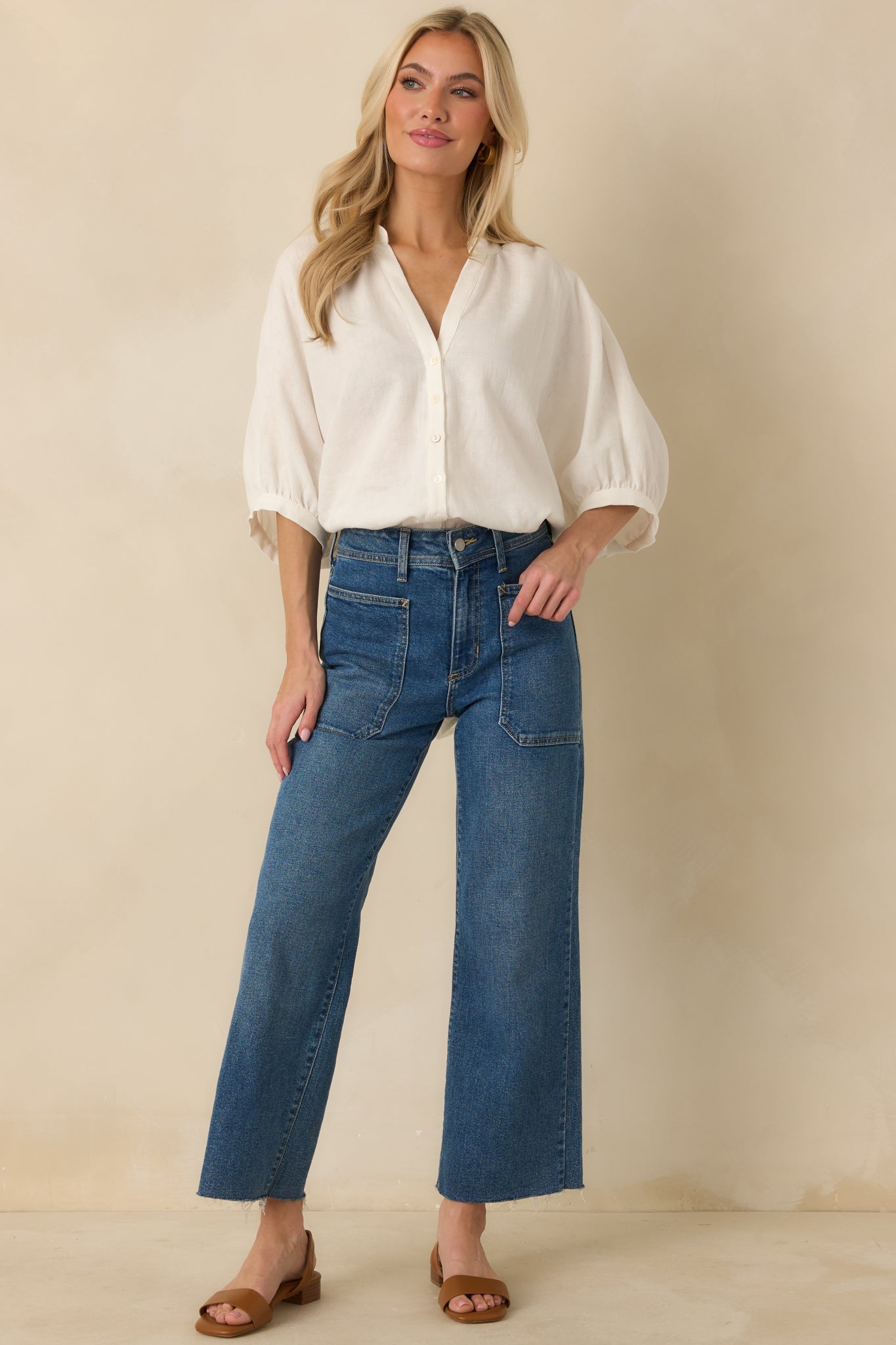 Under Open Skies White Cotton Long Flowy Blouse