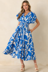 Far From Here Blue & Ivory Floral Print Cotton Maxi Dress
