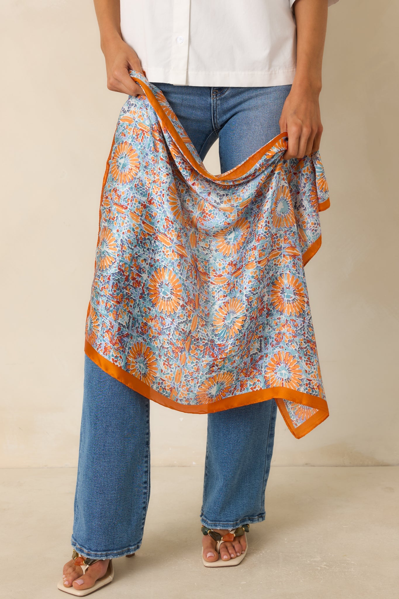 Radiant As Ever Blue & Orange Mosaic Print Scarf