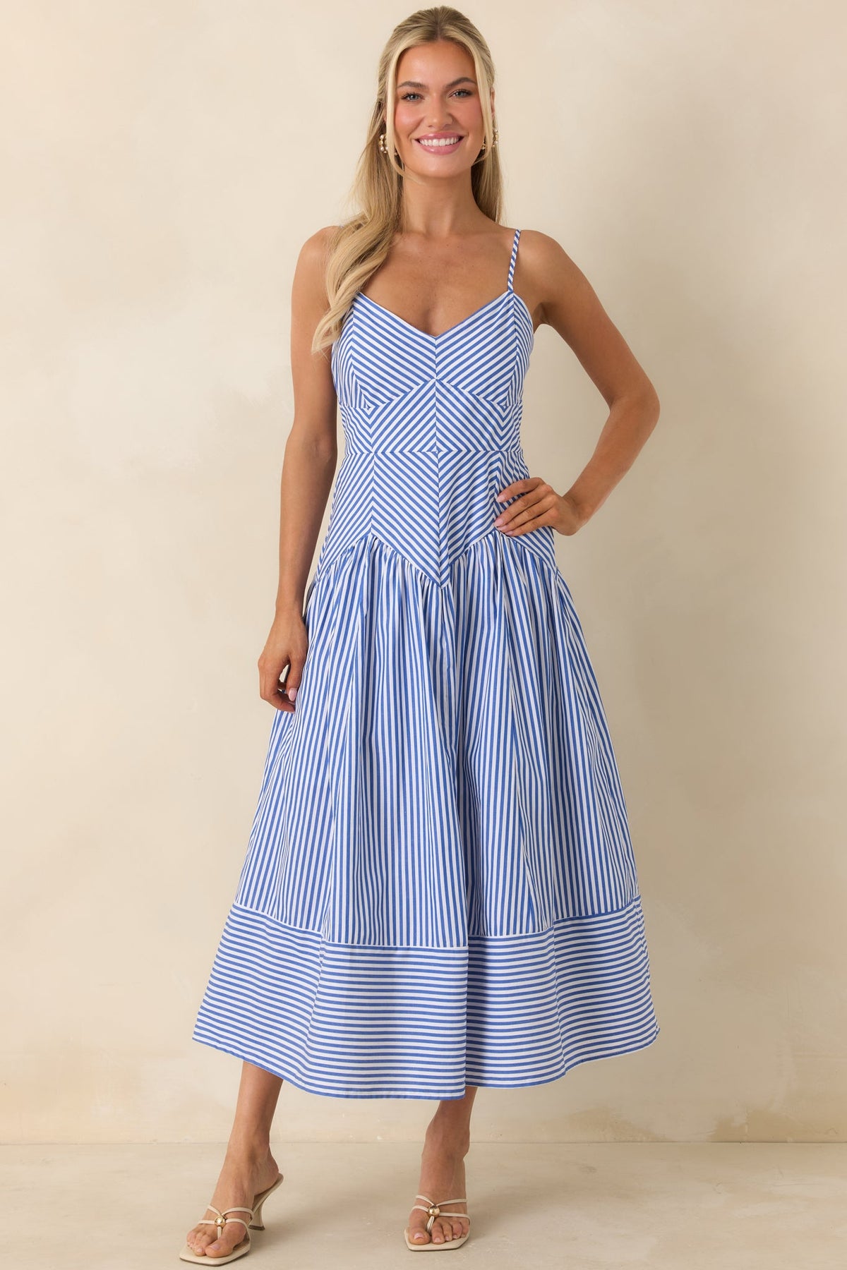 From All Angles Blue & White Stripe Cotton Midi Dress