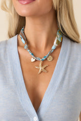 Sea Story Blue Multi Scarf Charm Necklace
