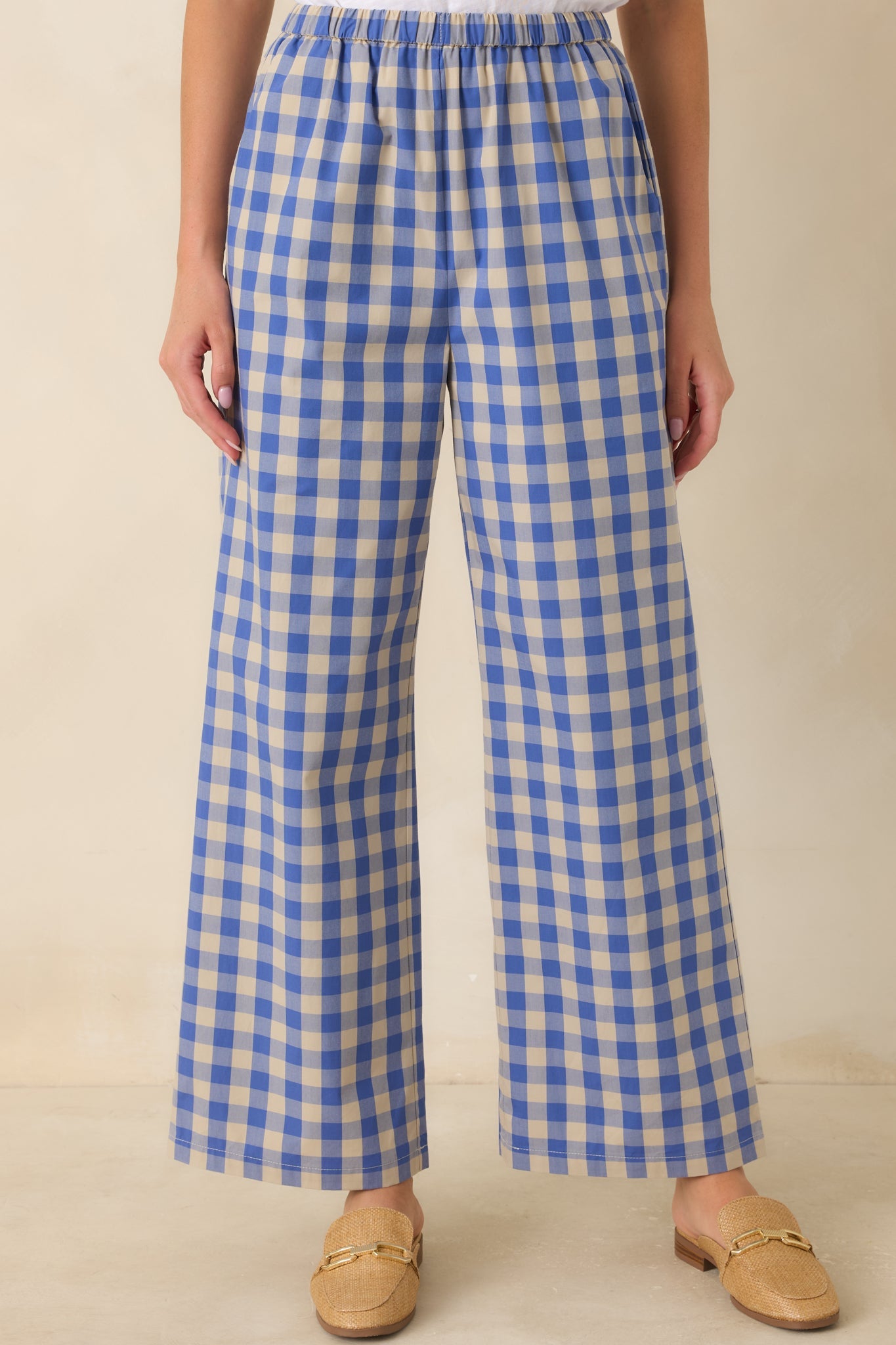 FRNCH Maris Azure Blue Gingham Cotton Pants