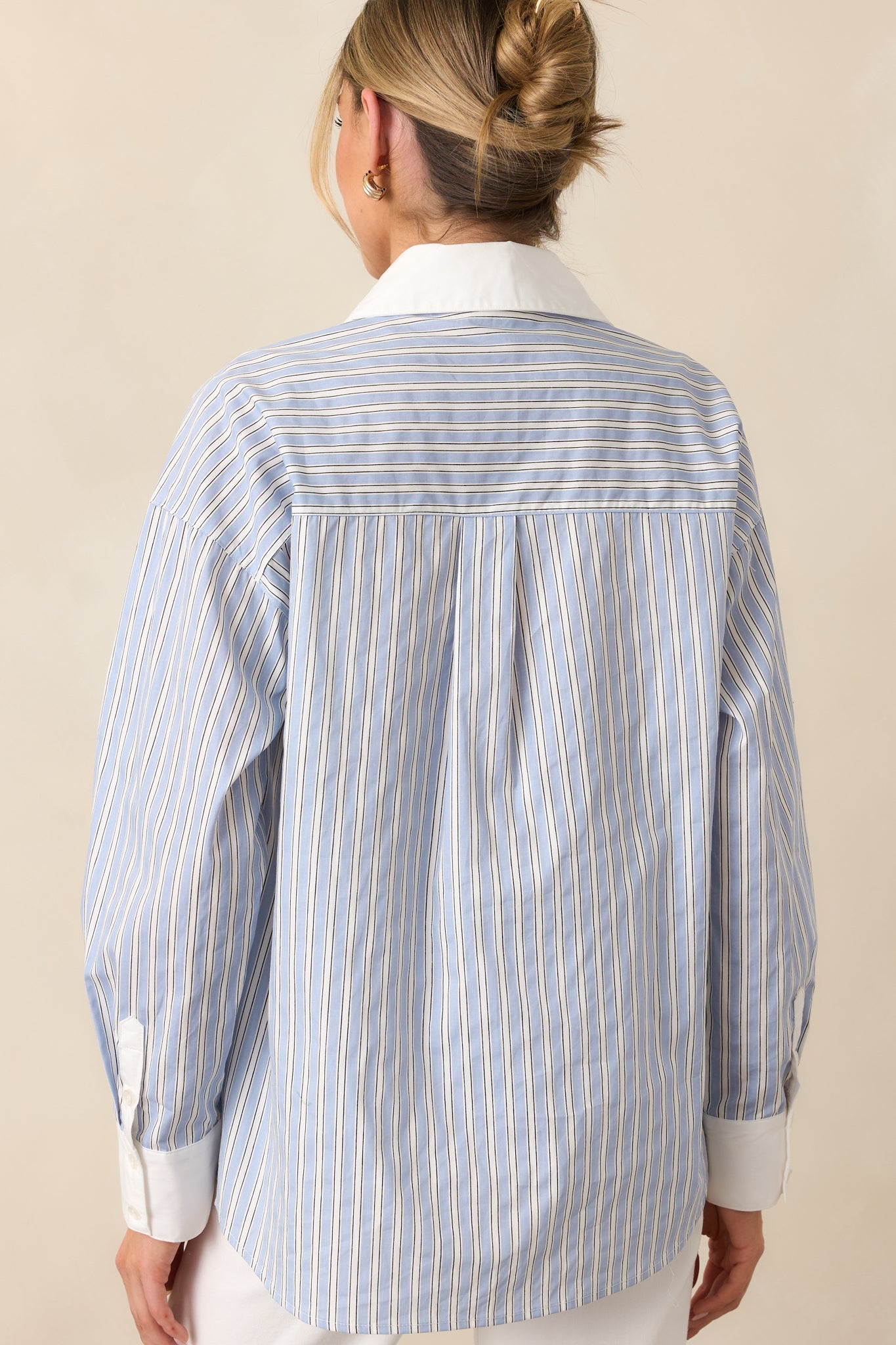 A Natural Leader Blue Stripe Cotton Oxford Button Up Top