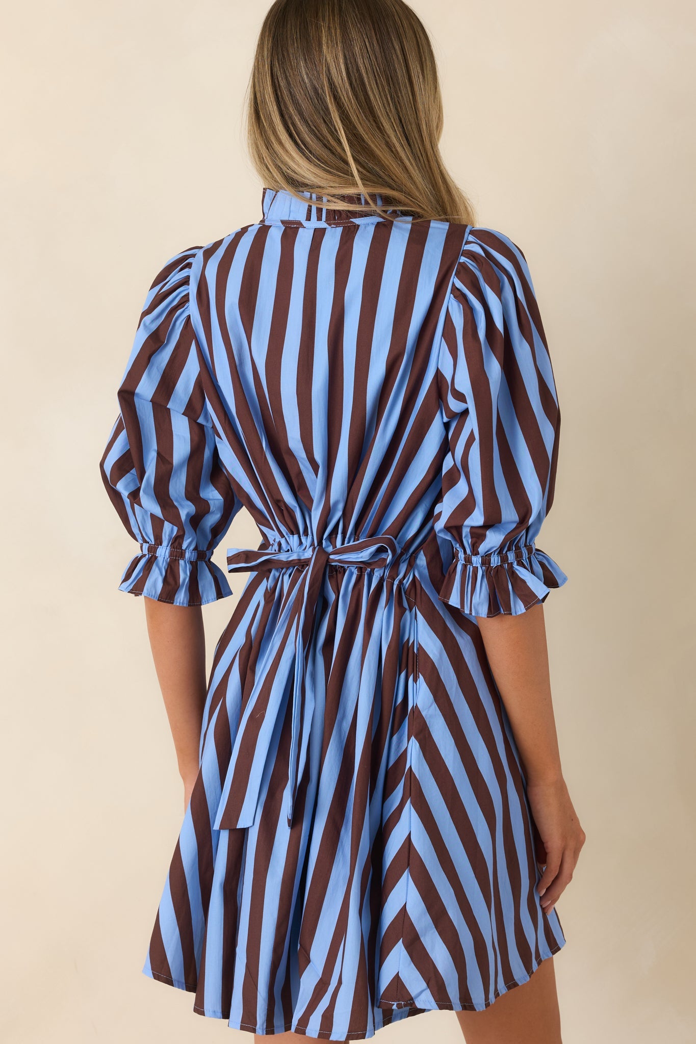 Here's the Plan Blue & Brown Stripe Cotton Mini Shift Dress