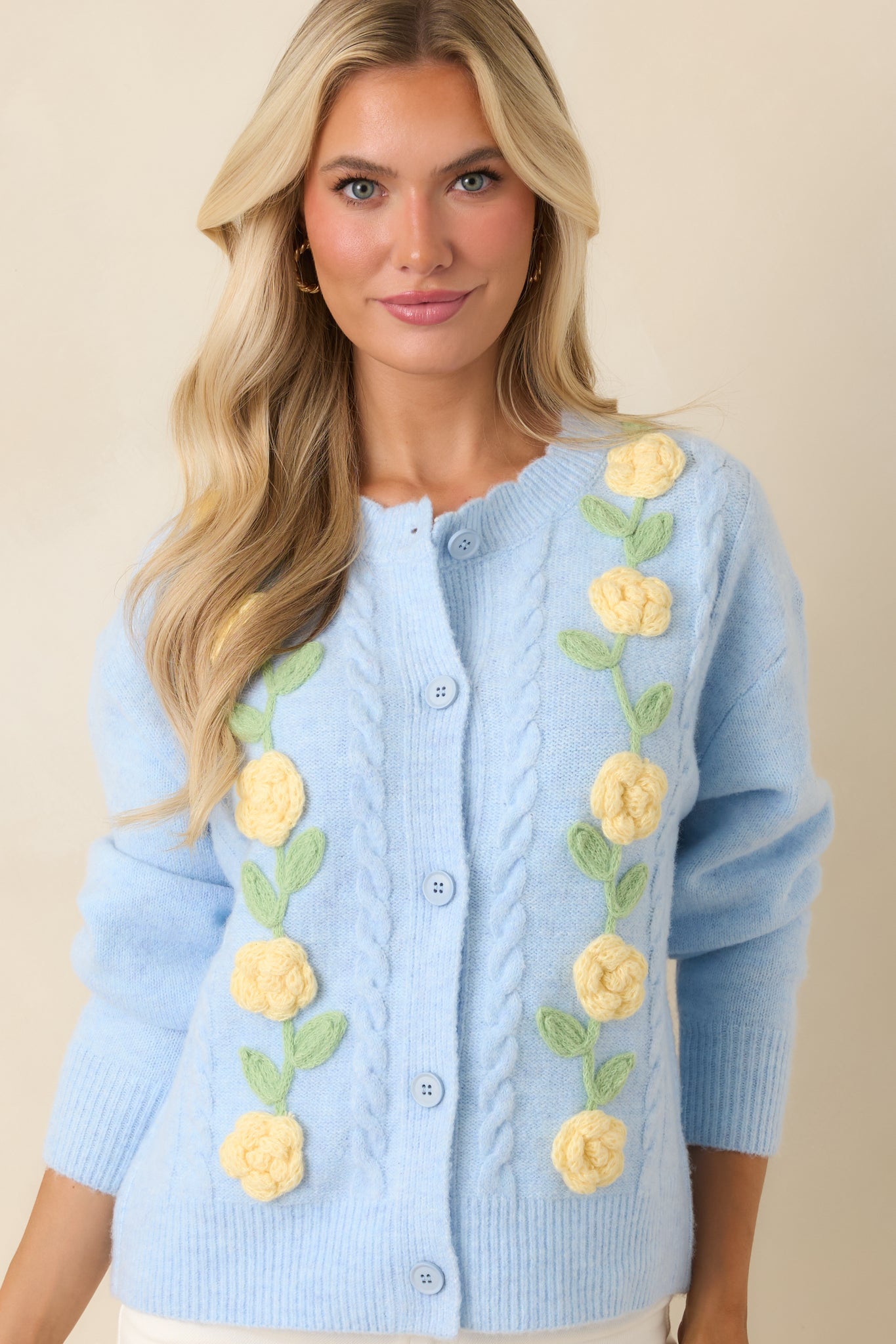Handpicked Memories Light Blue Floral Appliqué Cardigan