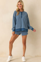 Z Supply Blue Cotton Hunter Knit Denim Striped Shorts