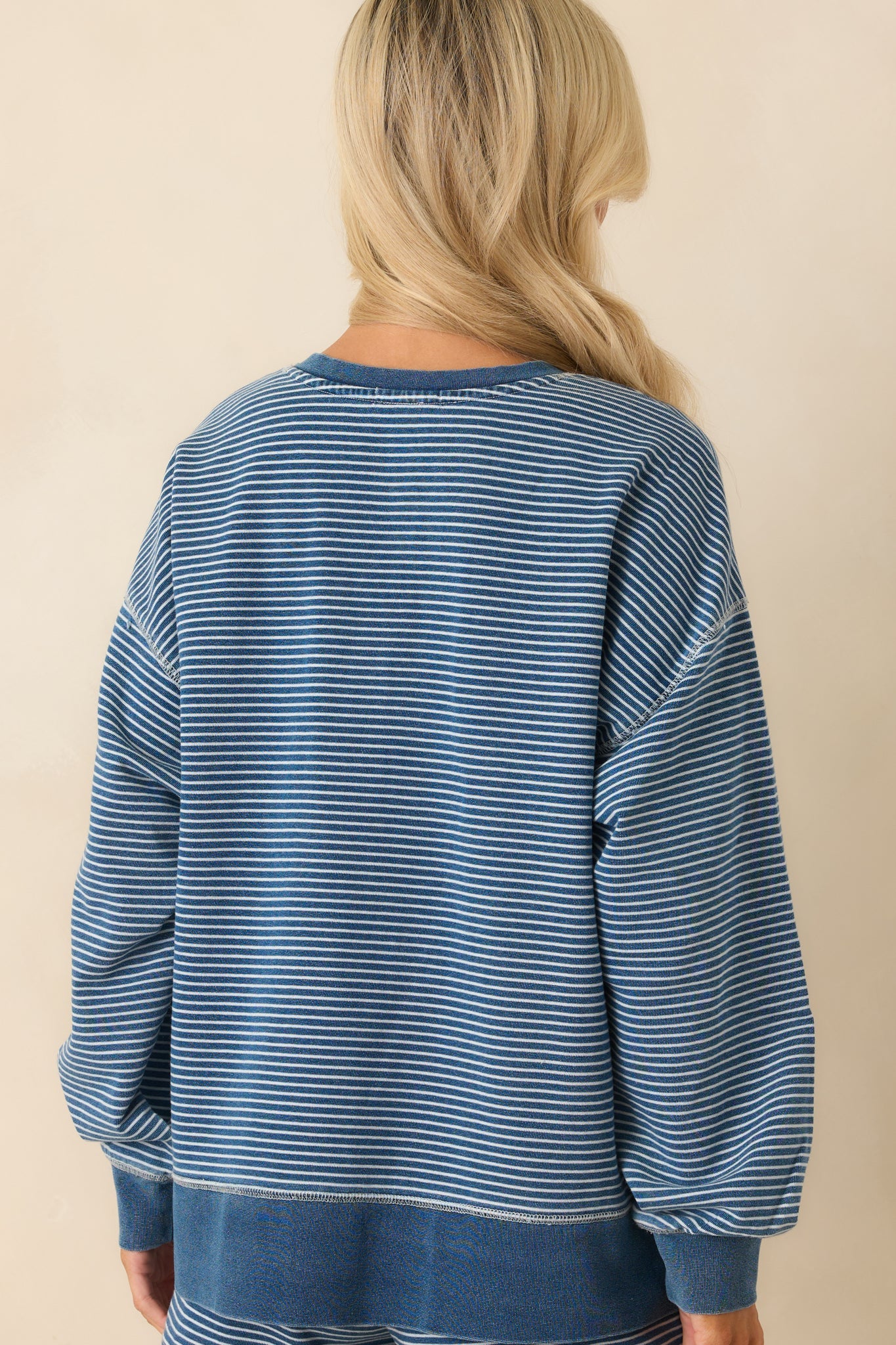 Z Supply Blue Cotton Apollo Knit Denim Striped Sweatshirt