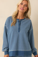 Z Supply Blue Cotton Apollo Knit Denim Striped Sweatshirt