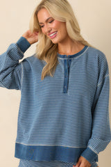 Z Supply Blue Cotton Apollo Knit Denim Striped Sweatshirt