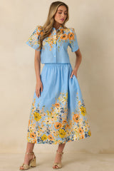 Tomorrow Will Come Blue Multi Cotton Floral Maxi Skirt