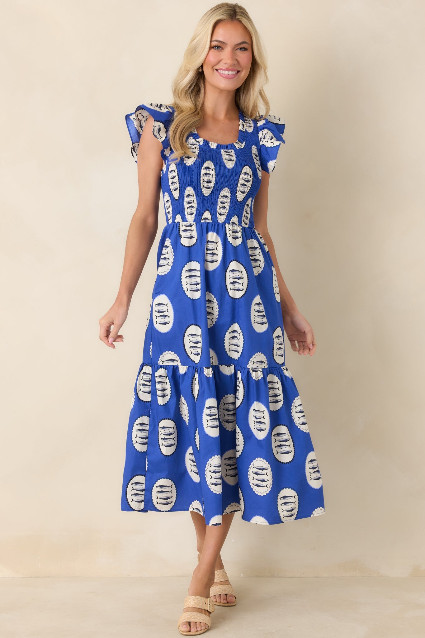 Catch of the Day Royal Blue Multi Cotton Tiered Maxi Dress