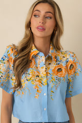 Tomorrow Will Come Blue Multi Cotton Floral Top