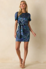 That's The Idea Blue Multi Floral Jacquard Belted Mini Dress