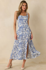 Tea Garden Dream Blue Floral Sleeveless Maxi Dress