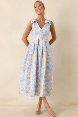 Tie It Up Pretty Blue Floral Bow Strap Midi Dress