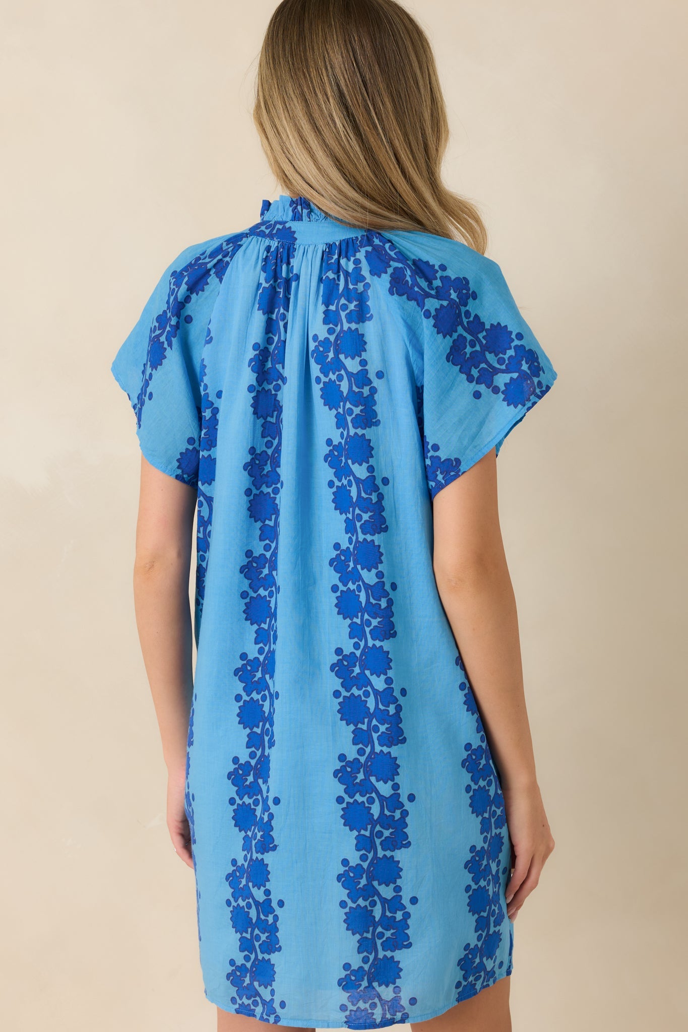Palm Beach Bound Blue Cotton Floral Mini Dress