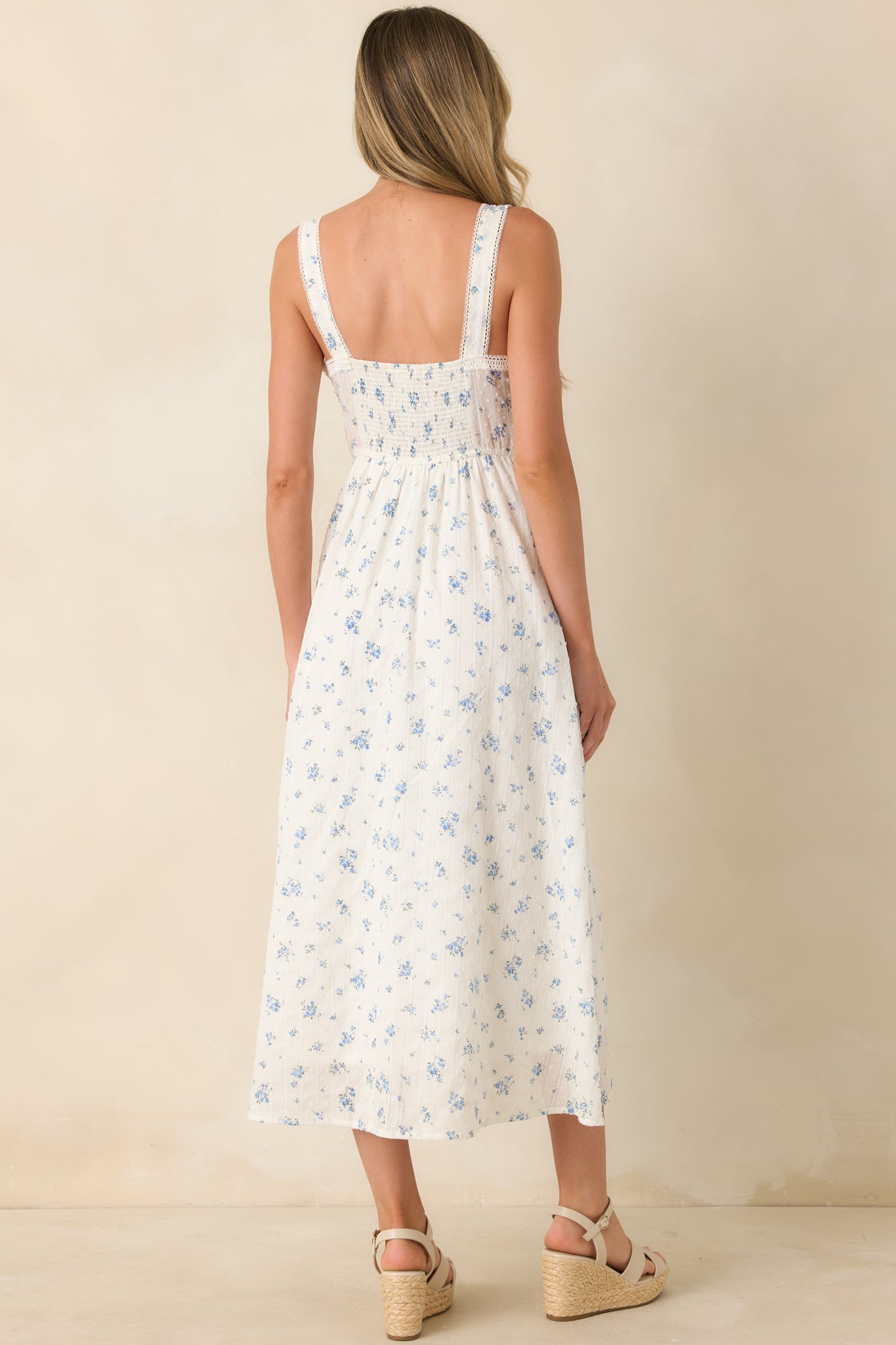 Forget Me Not Blue Floral Cotton Swiss Dot Prairie Midi Dress