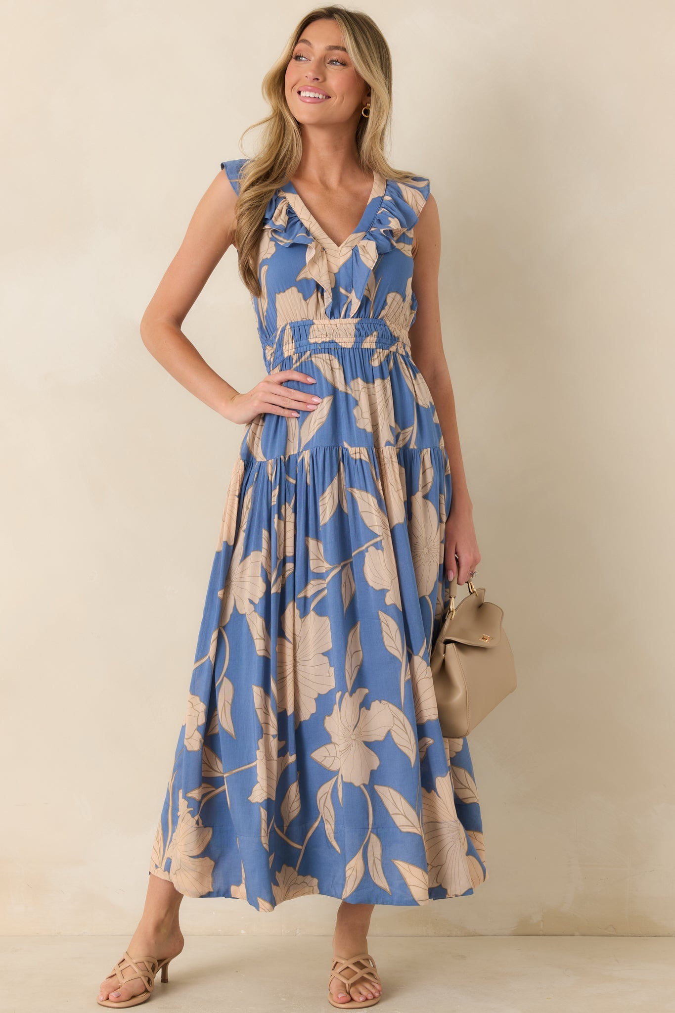 Z Supply Malene Lake Blue Blooming Floral Maxi Dress