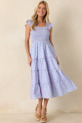 Prosperina Felicity Blue Gingham Embroidered Midi Dress