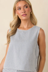 Ticket to Anywhere Blue Stripe Cotton Blend Sleeveless Top