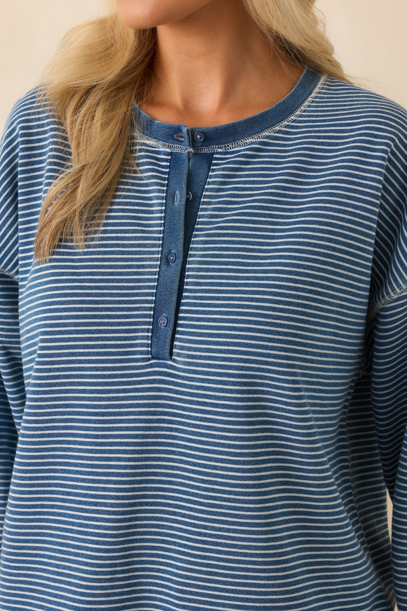 Z Supply Blue Cotton Apollo Knit Denim Striped Sweatshirt