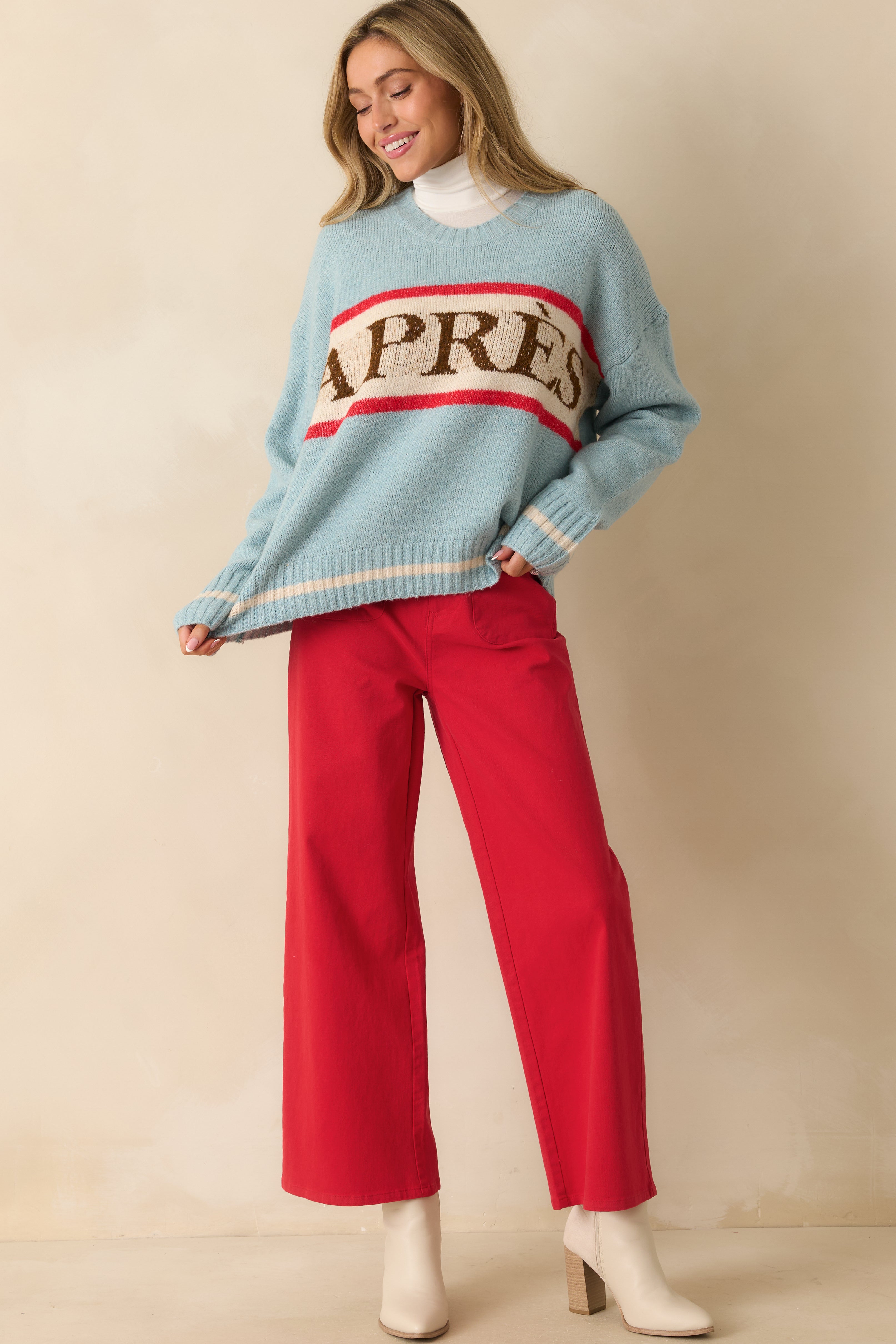 Off the Slopes Soft Blue Après Knit Pullover Sweater