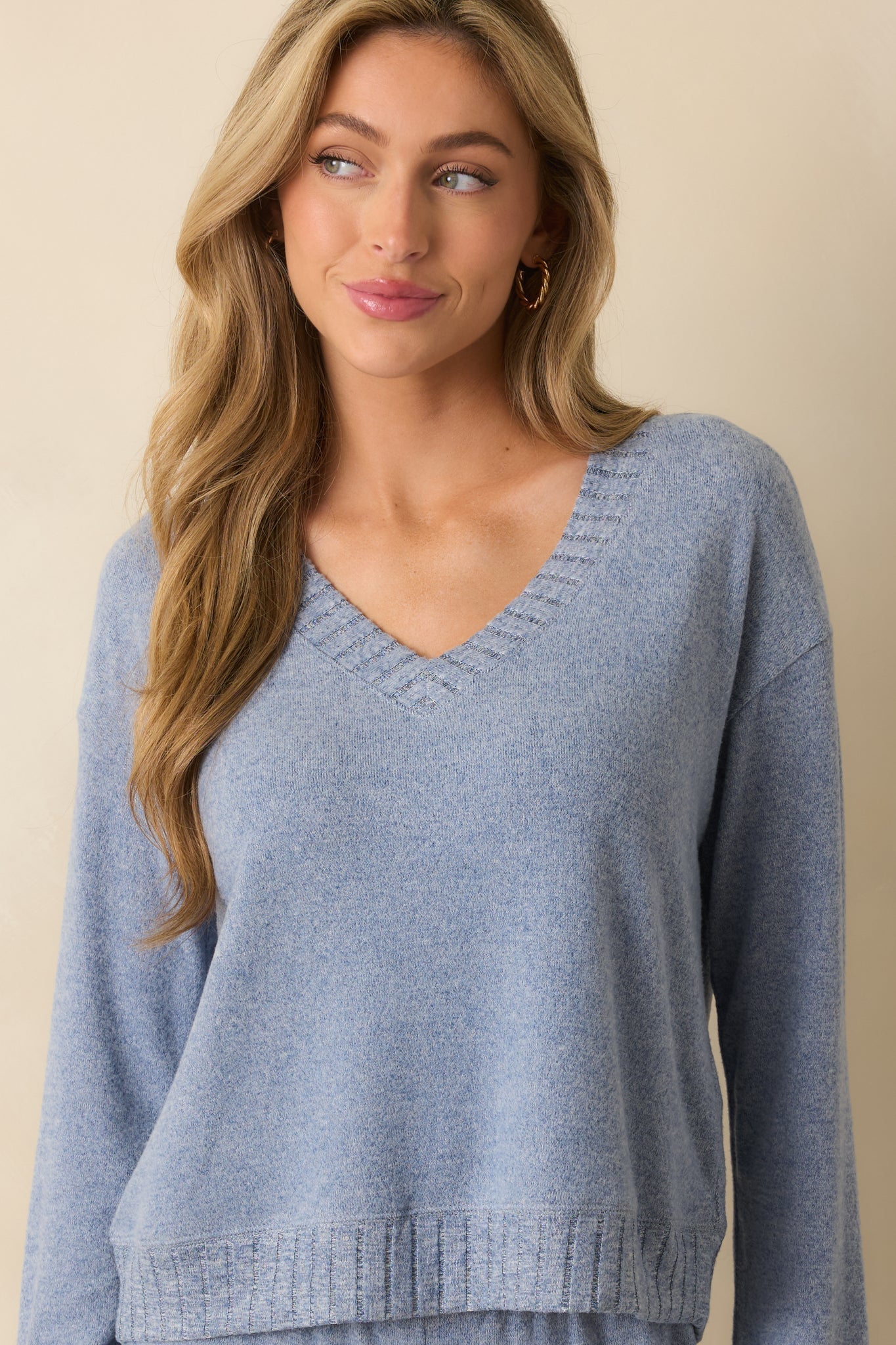 Z Supply Blue Velvet Courtney Soft V-Neck Sweater