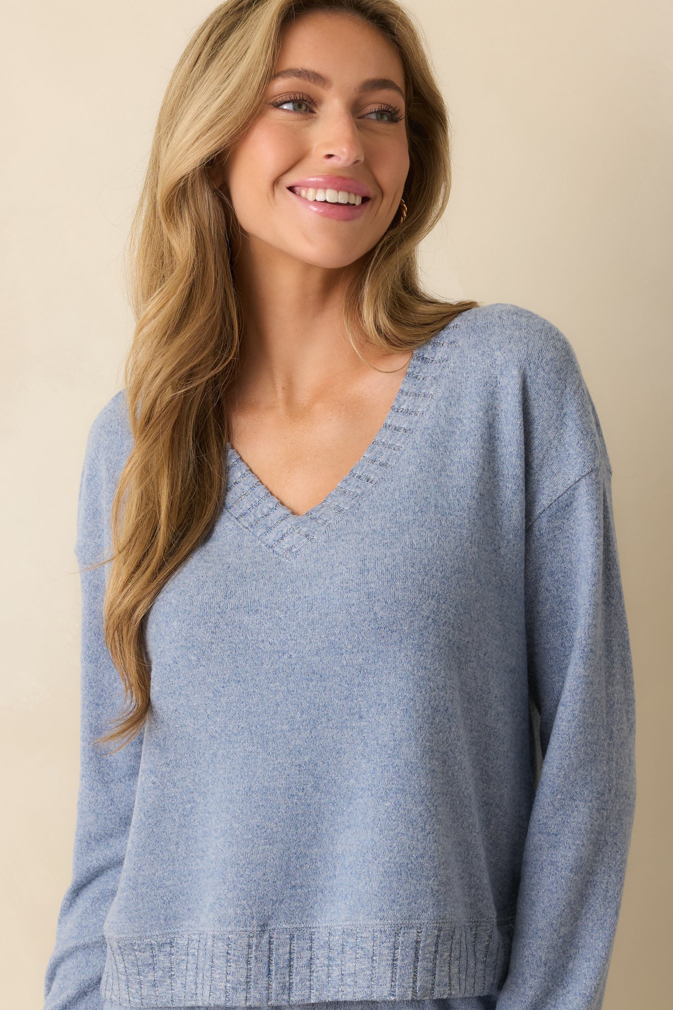 Z Supply Blue Velvet Courtney Soft V-Neck Sweater