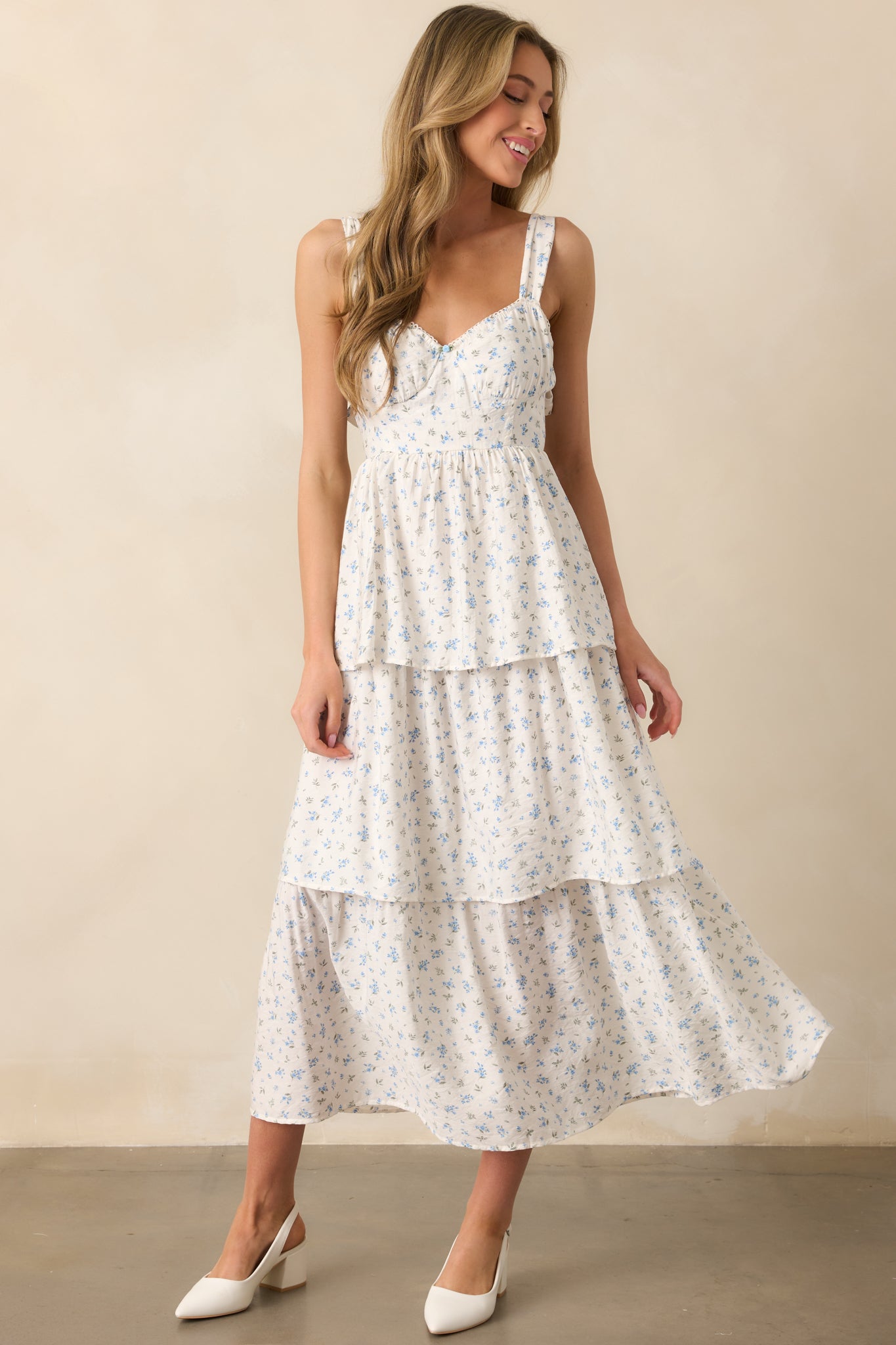 In The Wildflowers Blue Floral Tiered Maxi Dress