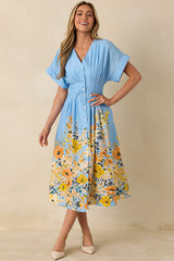 What Comes Next Blue Multi Cotton Floral Midi Dress