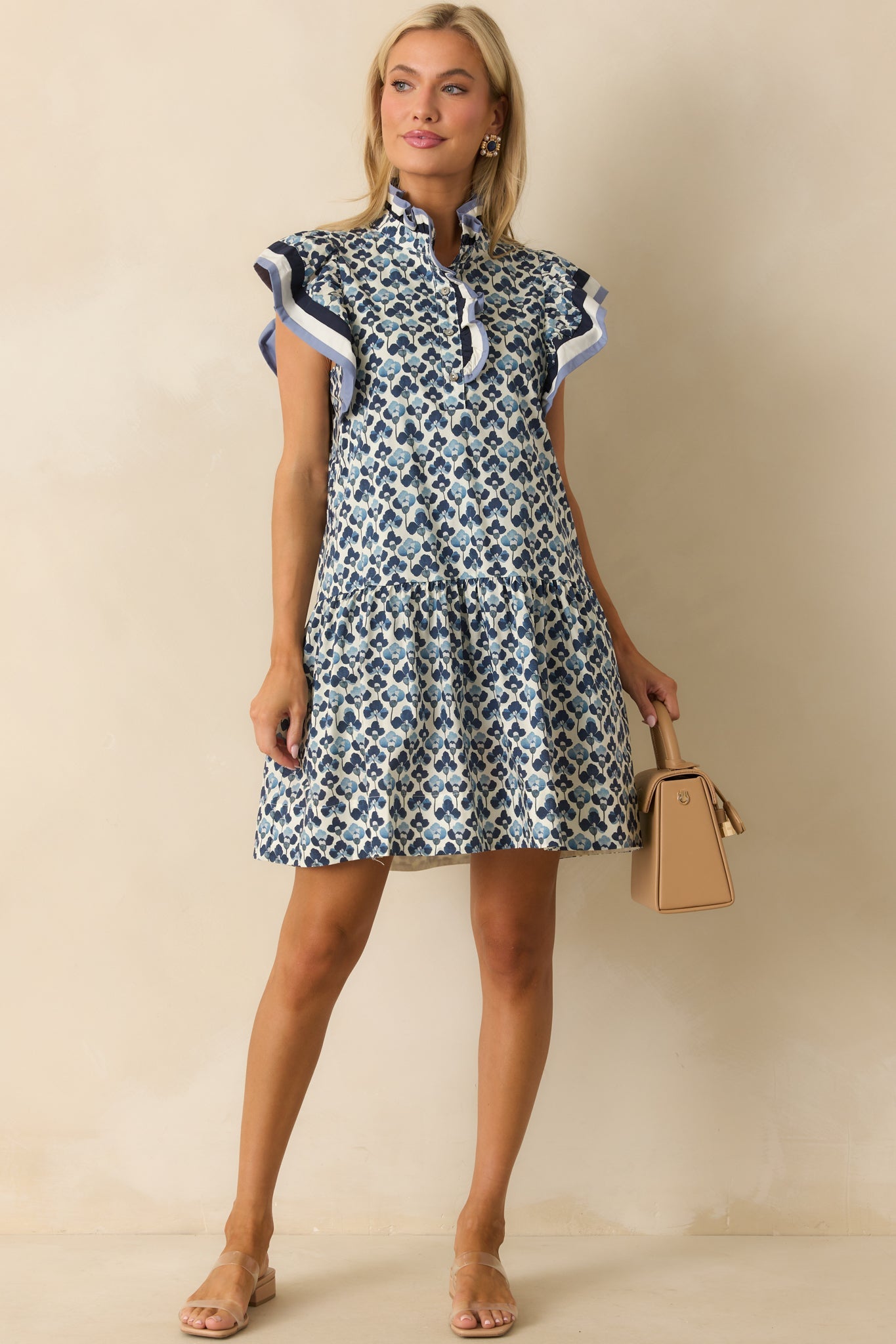 Through And Through Blue Multi Floral Print Cotton Mini Dress