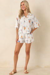 Set Sail With Me Ivory Multi Sailboat Print Shorts