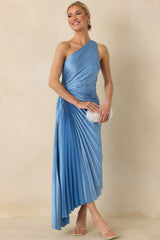 Poetic Charm Light Blue Asymmetric One Shoulder Maxi Dress