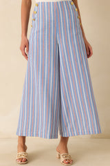 Prosperina Deitrich Blue & Red Stripe Wide Leg Cotton Blend Pants