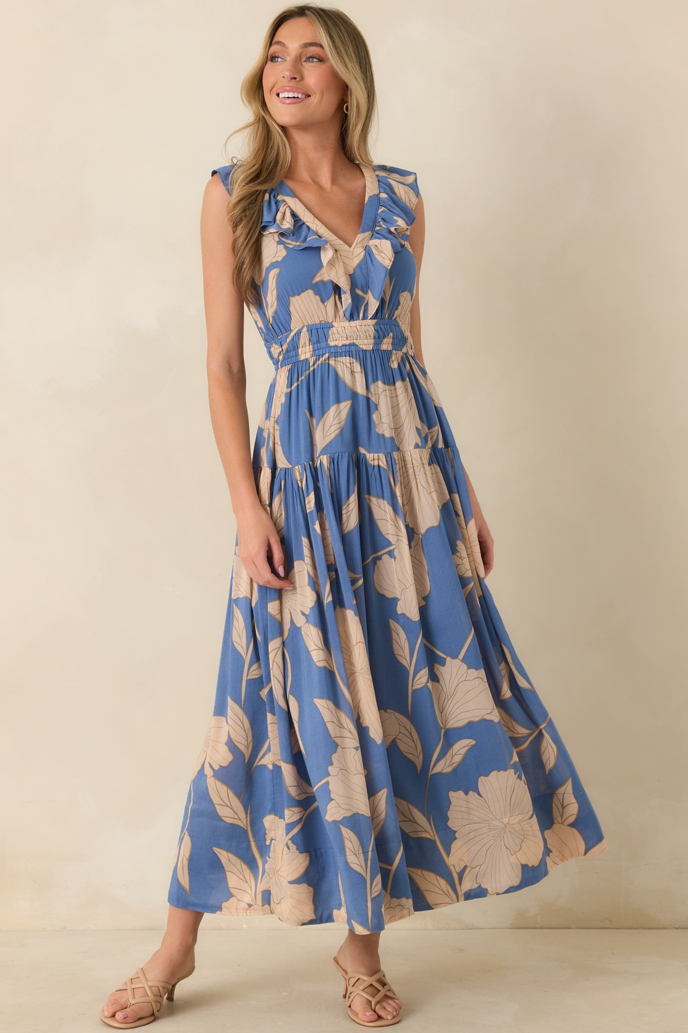 Z Supply Malene Lake Blue Blooming Floral Maxi Dress